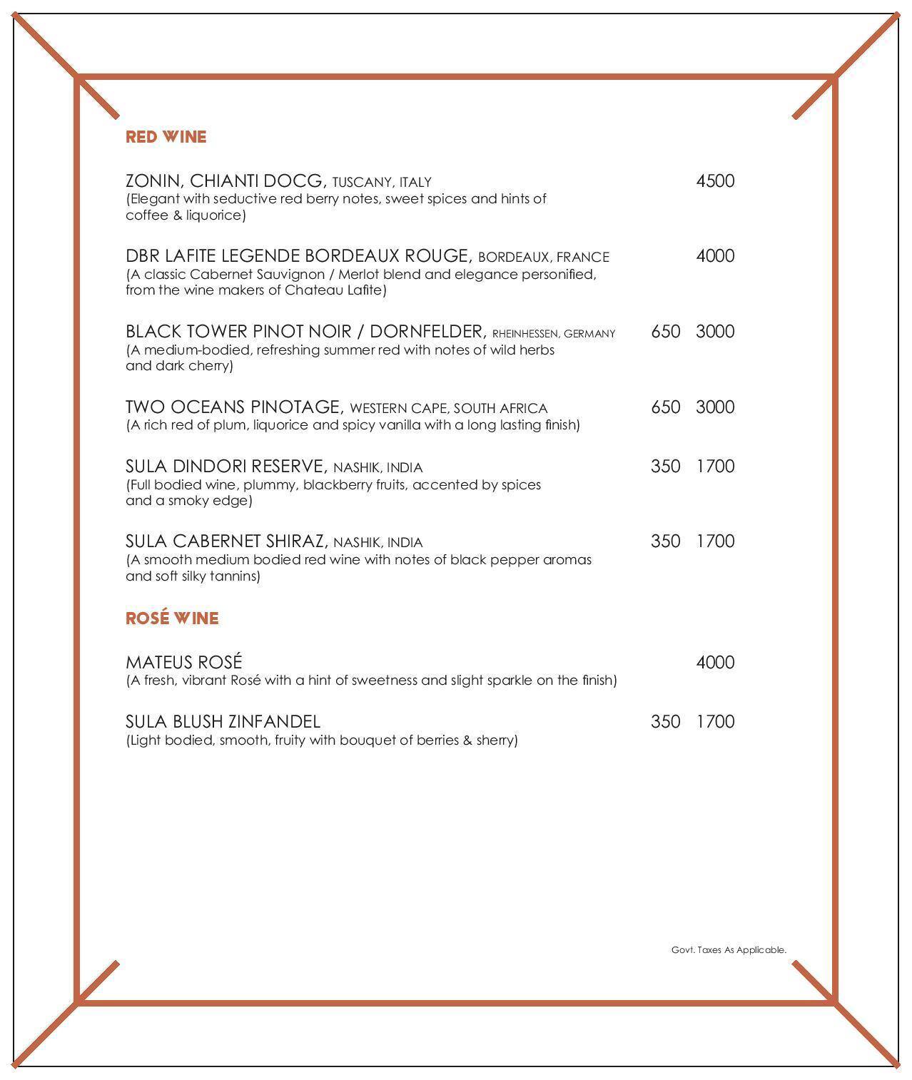 Menu at Space Bar, Mumbai