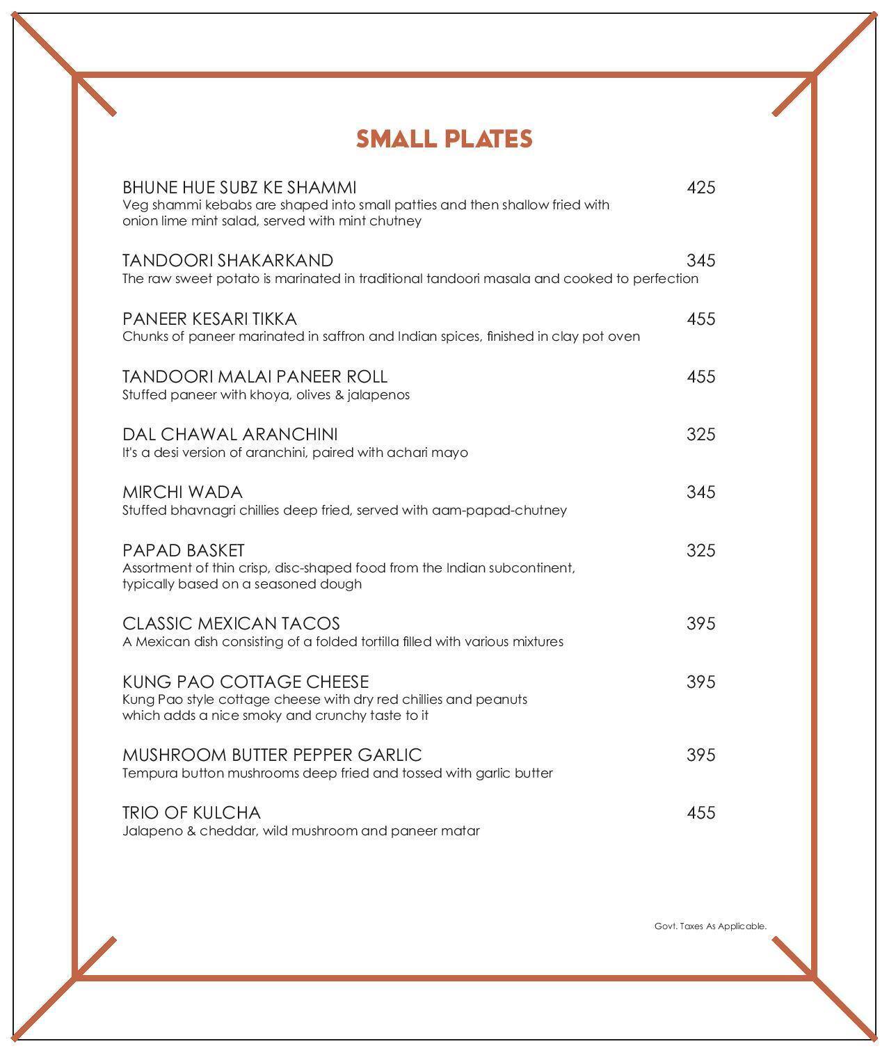 Menu at Space Bar, Mumbai