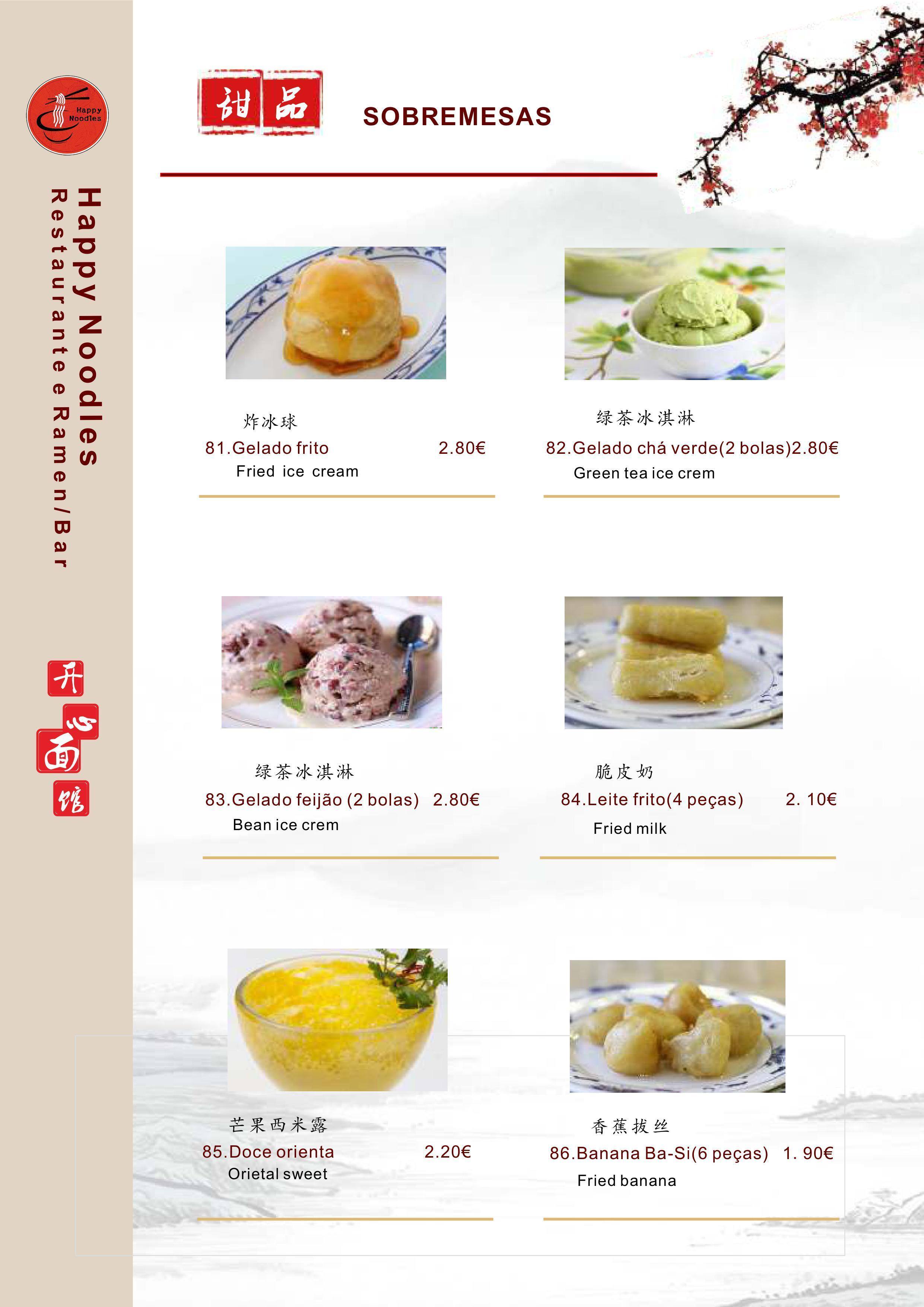 Menu at Happy Noodles Telheiras restaurant, Lisbon