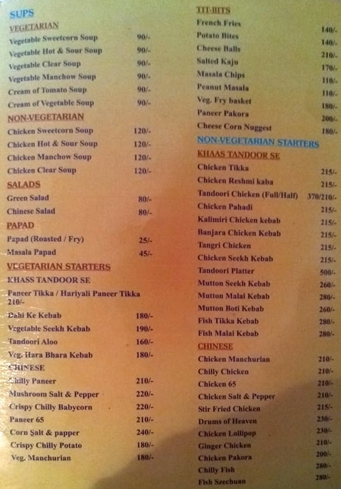 Seven Heaven Restaurant & Bar menu