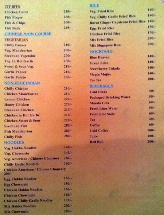 Seven Heaven Restaurant & Bar menu