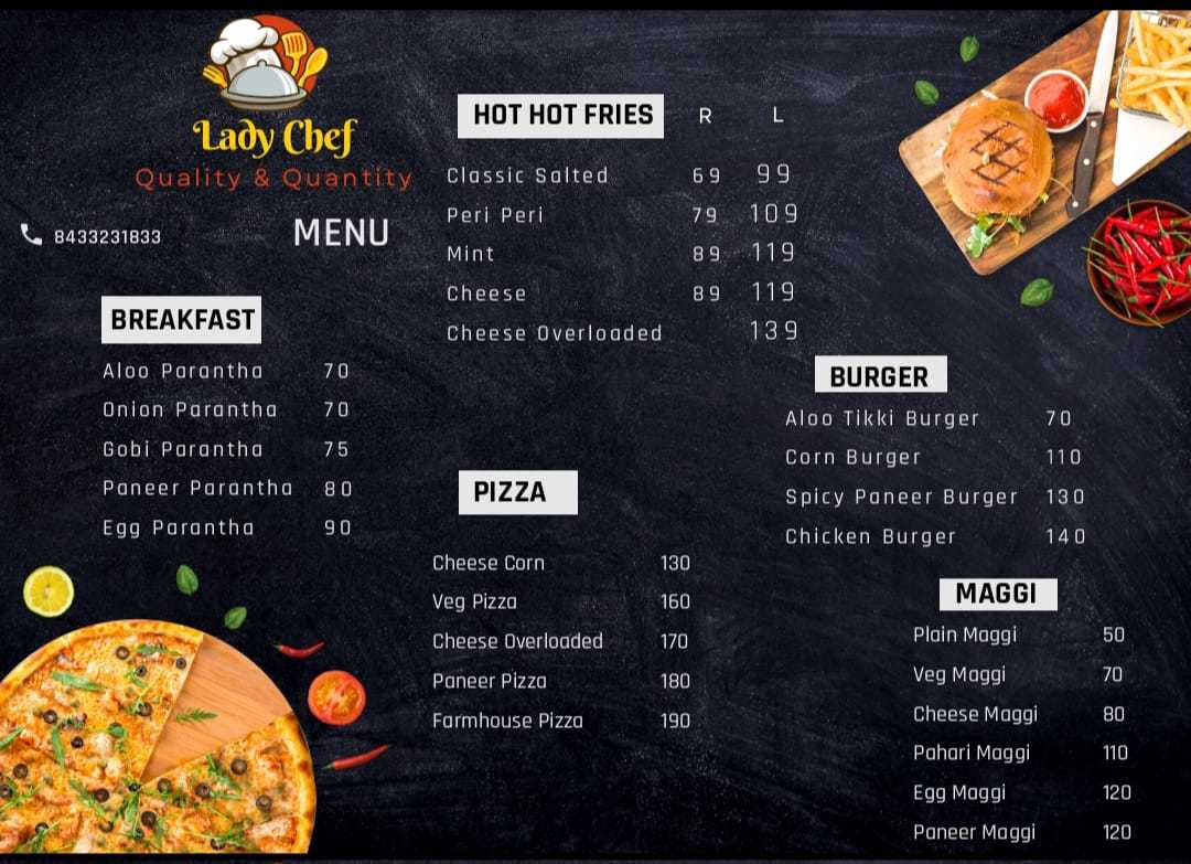 Menu of Lady Chef, Rajouri Garden, New Delhi