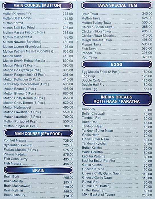 Persia Darbar menu
