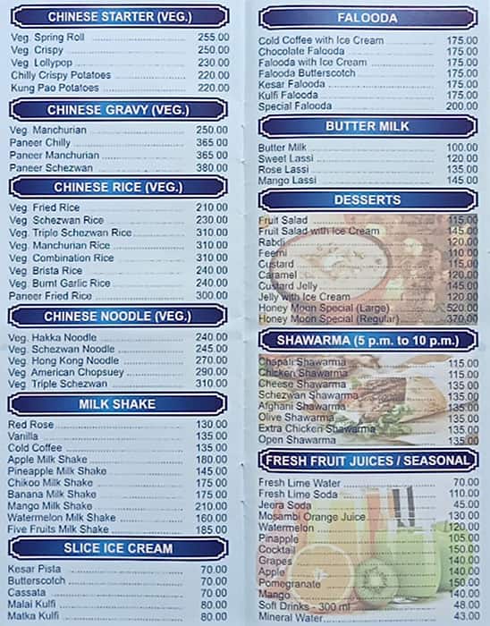 Persia Darbar menu