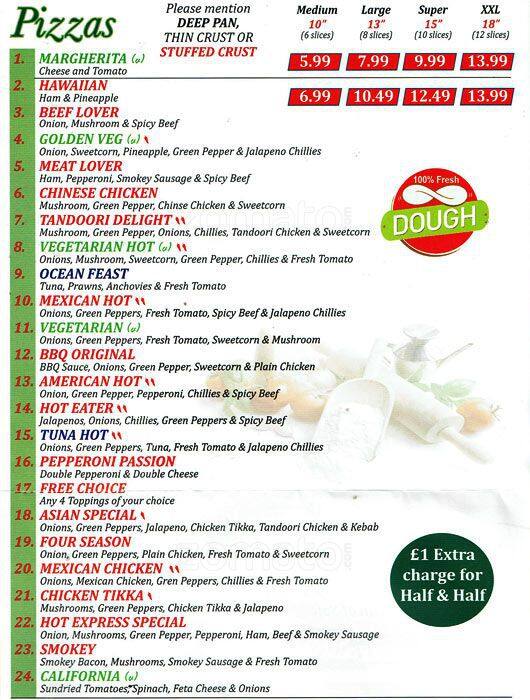 Pizza Hot Express Menu, Menu for Pizza Hot Express, Watford, London