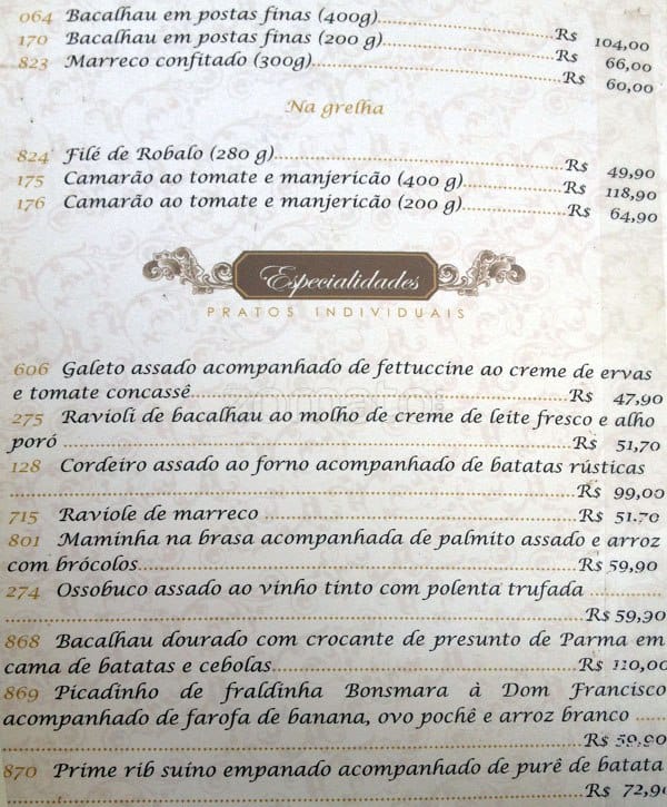 Dom Francisco Restaurant cardápio