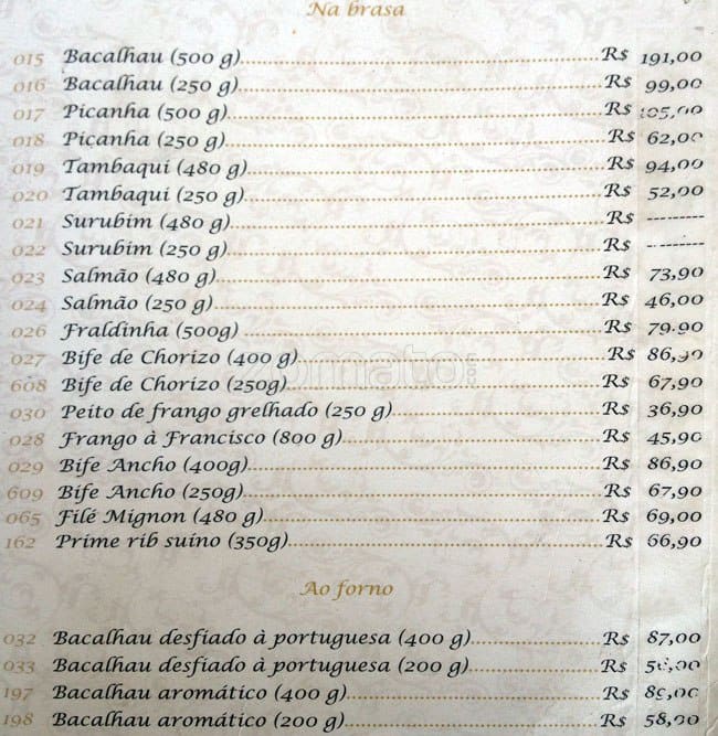 Dom Francisco Restaurant cardápio