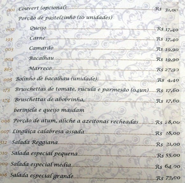 Dom Francisco Restaurant cardápio