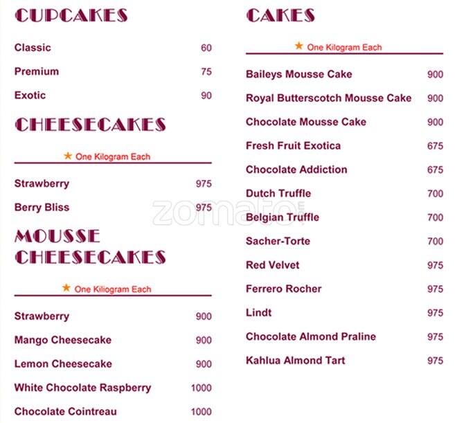 Menu at Little House of Cupcakes, Chennai