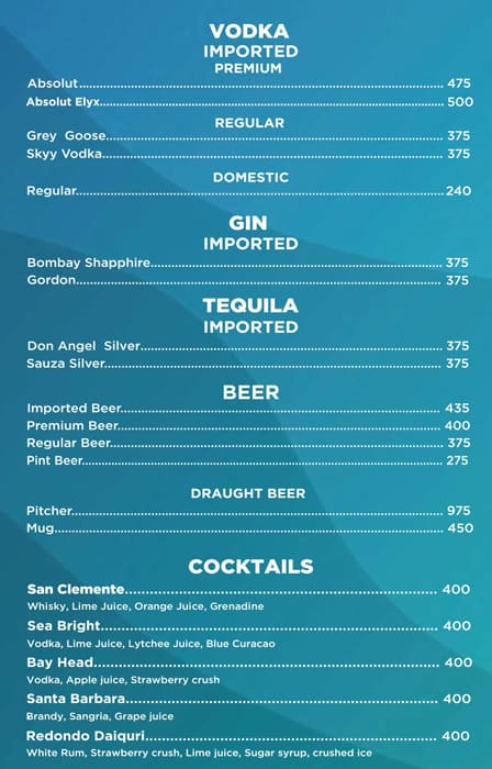 Waves Bar & Lounge menu