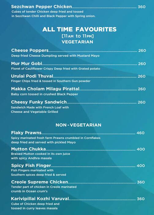 Waves Bar & Lounge menu