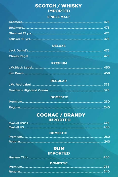 Waves Bar & Lounge menu