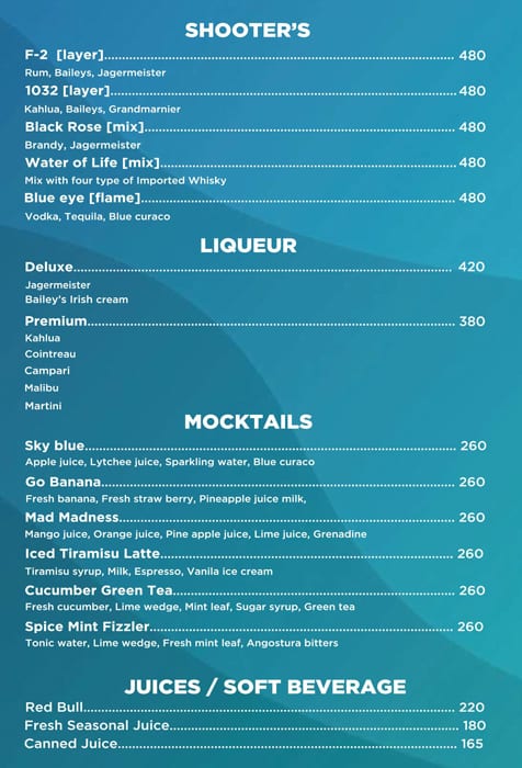 Waves Bar & Lounge menu