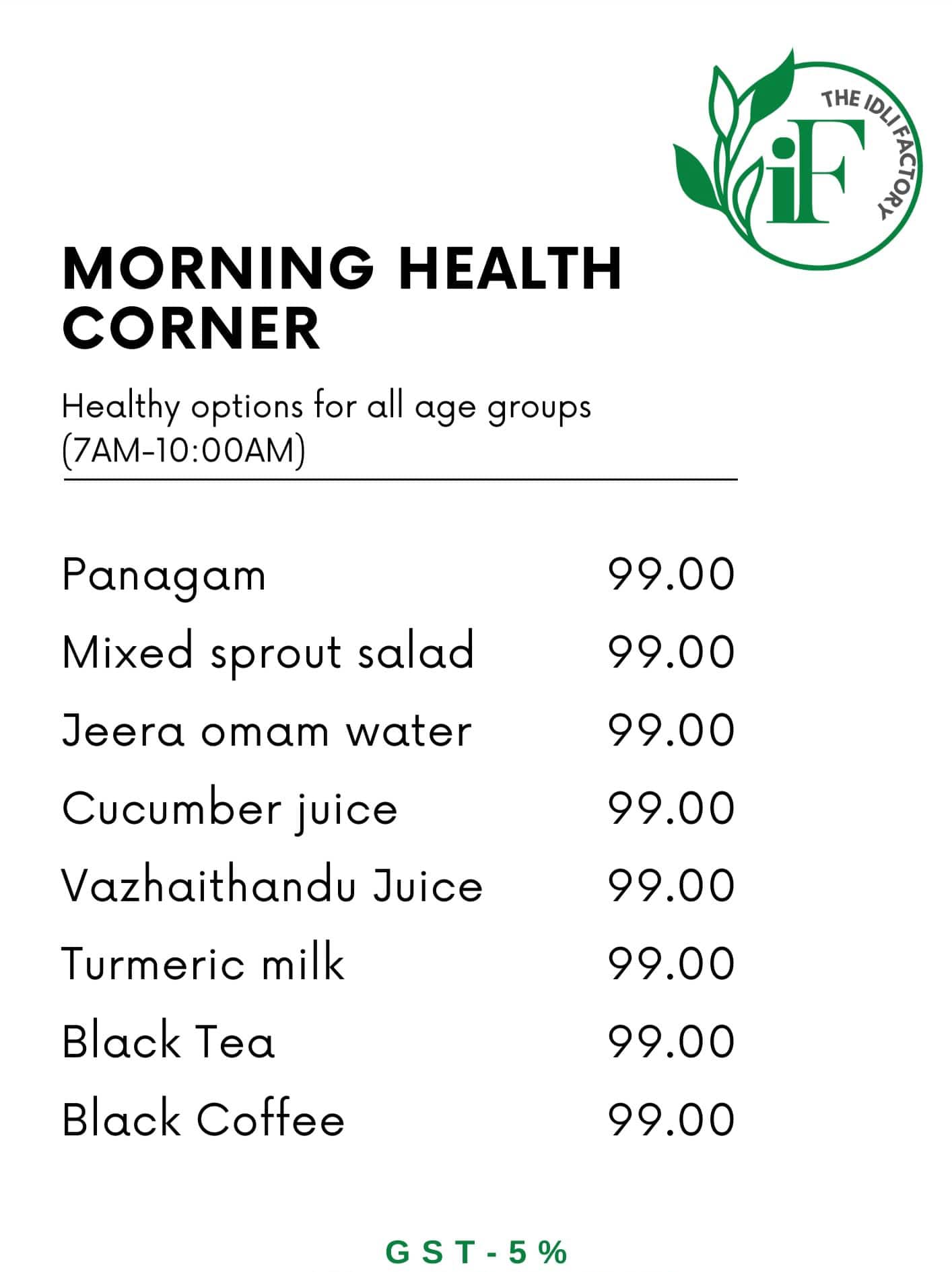 the idli factory menu