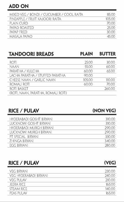 Pleasure Trove menu
