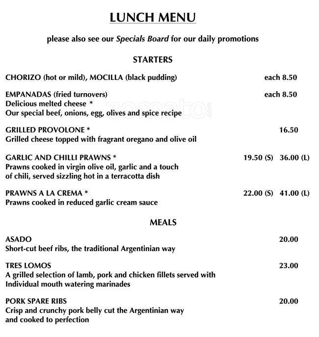 Gaucho Grill Menu, Menu for Gaucho Grill, Darlinghurst, Sydney