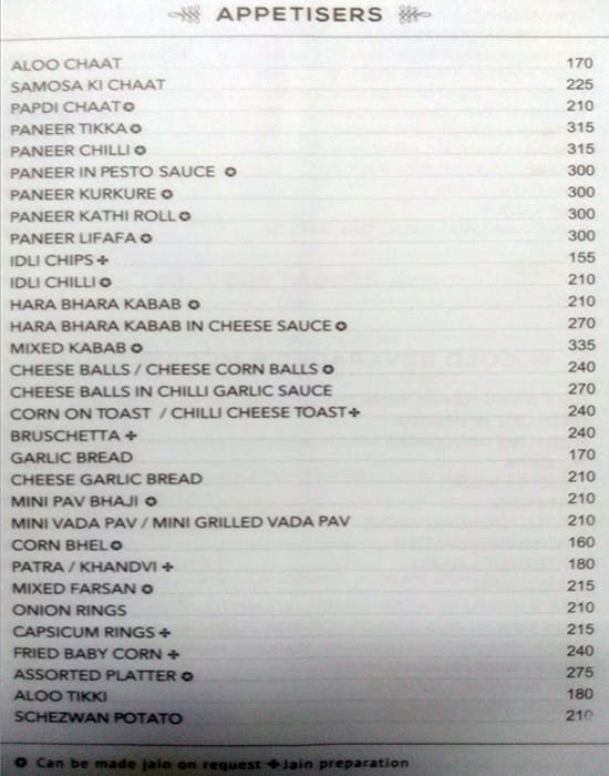 Status Restaurant menu