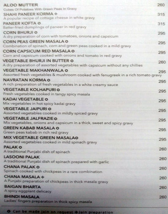 Status Restaurant menu