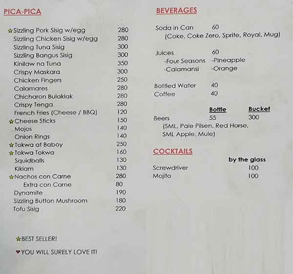 Menu at Gustav restaurant, Quezon City