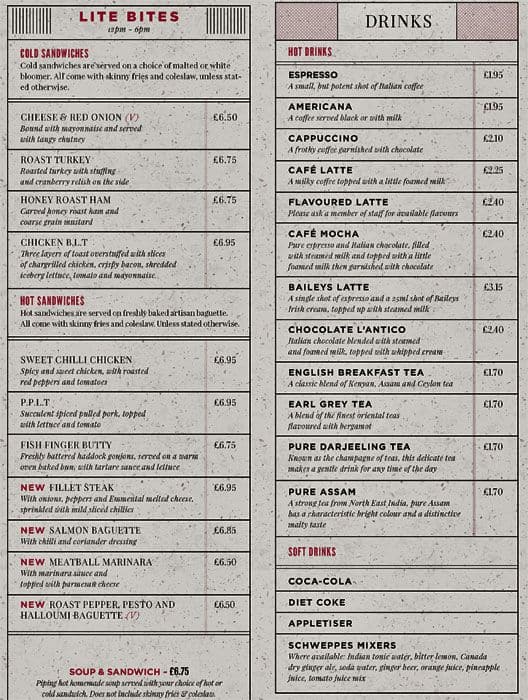 The Woodthorpe menu