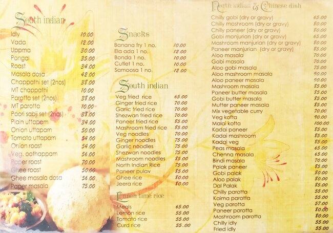 Hotel Anandaas menu