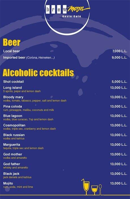 Brew Moon menu