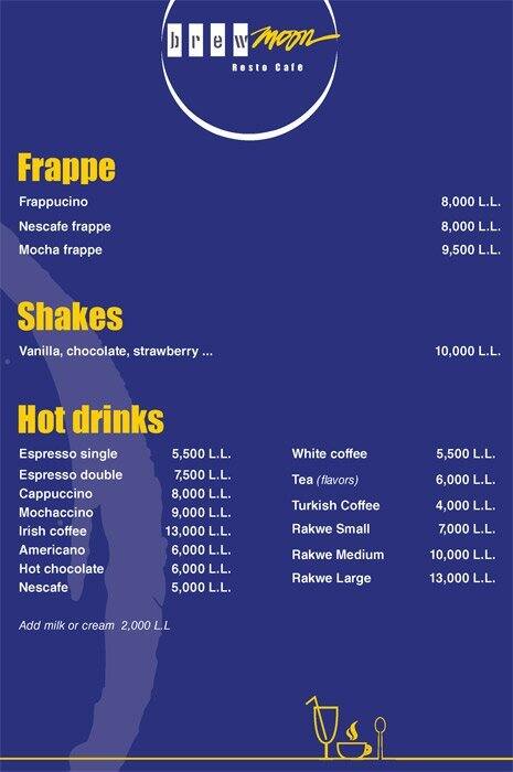 Brew Moon menu