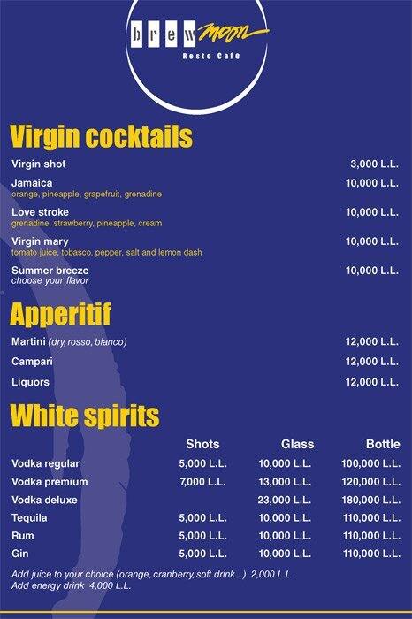 Brew Moon menu