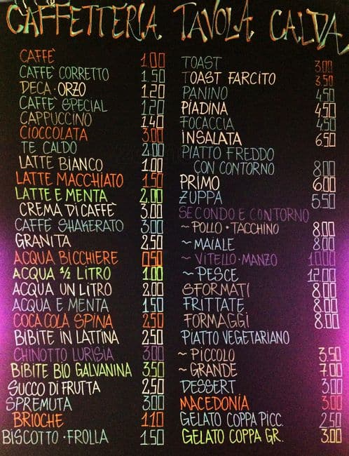 Menu di Caffè Minerva 