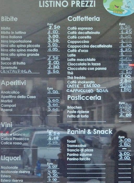 Menu di Frog Lounge Bar 