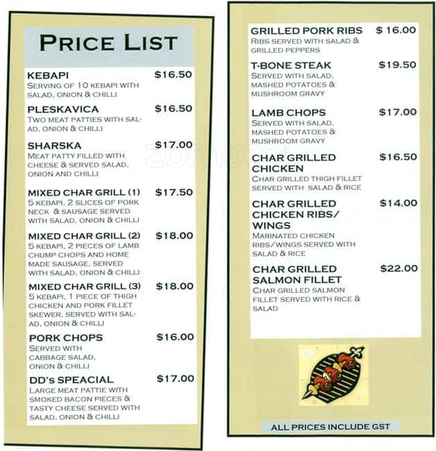 DD's Charcoal Grill Menu, Menu for DD's Charcoal Grill, Epping