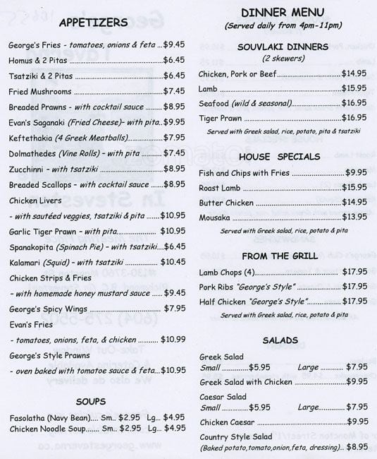 George's Taverna Menu, Menu for George's Taverna, Steveston, Richmond ...