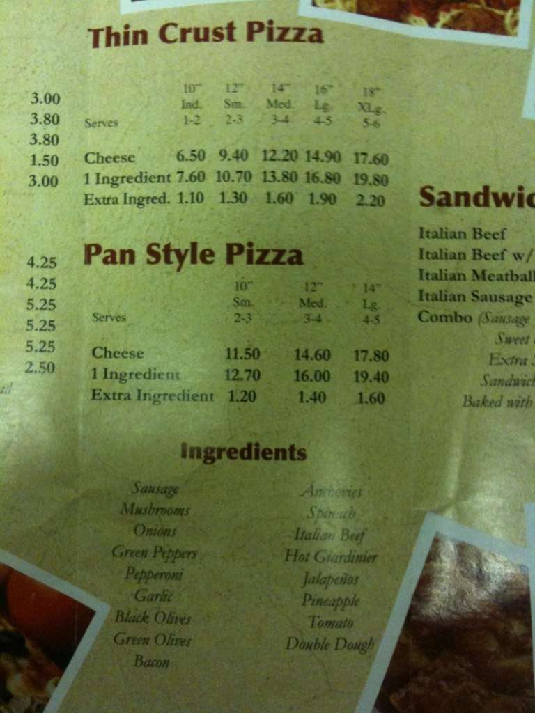 Menu at Italian Villa Pizza pizzeria, Orland Park, W 144th Pl