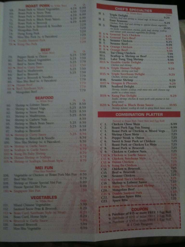Menu at Oriental Wok restaurant, Madison, 532 S Park St 1620
