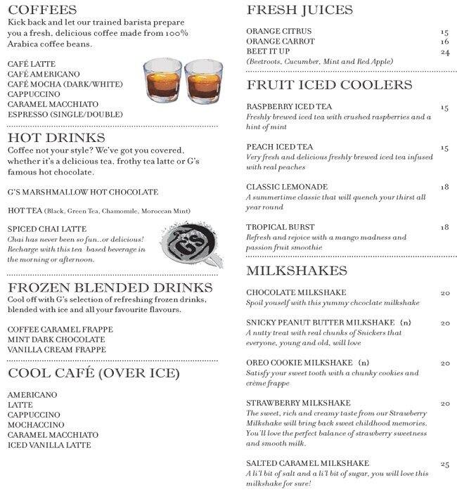 G's Bakery & Cafe Menu Zomato