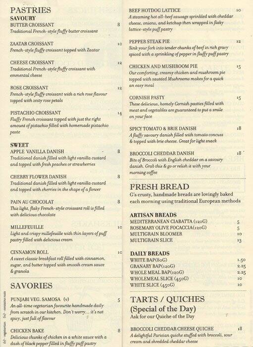 G's Bakery & Cafe Menu Zomato
