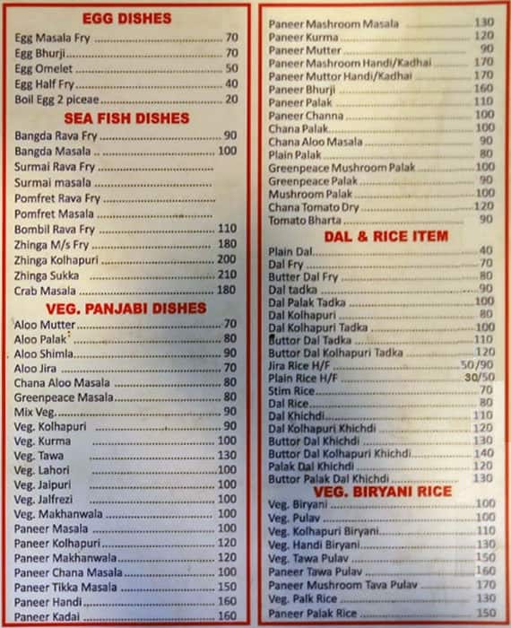 Hotel Shashikant menu