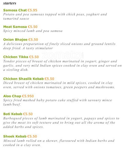 Menu at Chilli Shaker restaurant, Swords