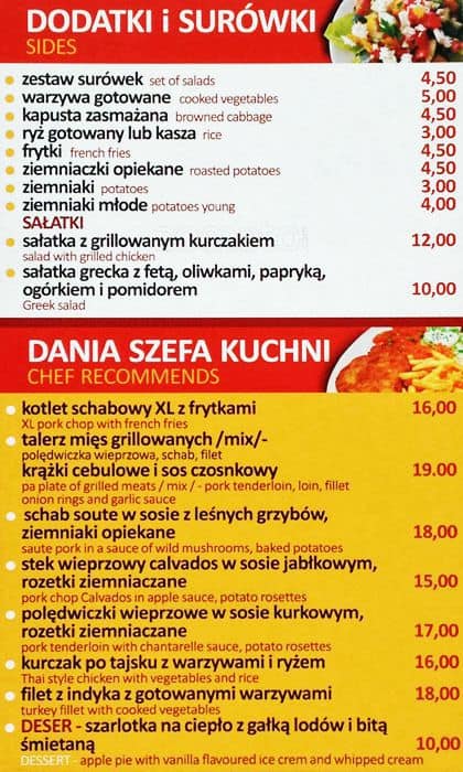 Menu at Lunch Tu Bar, Kraków