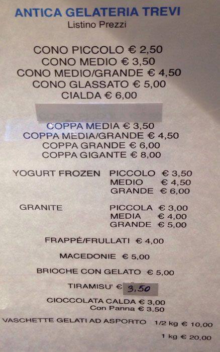 Menu di Antica Gelateria Trevi 