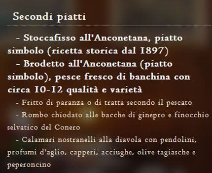 Menu di La Moretta 