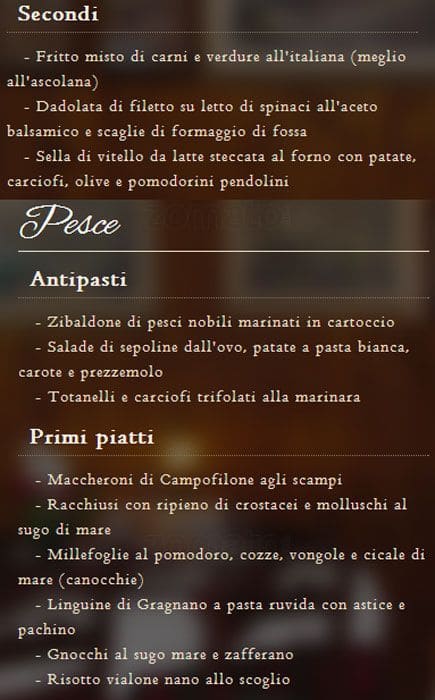 Menu di La Moretta 