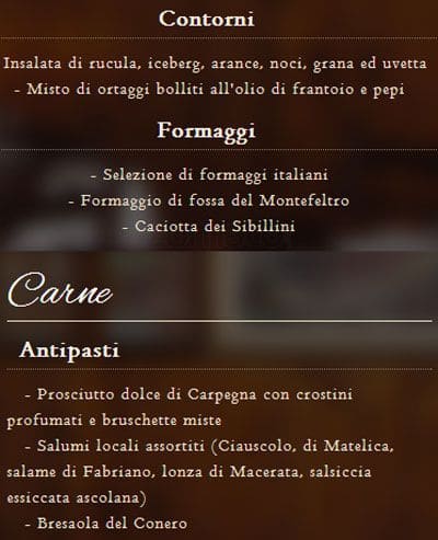 Menu di La Moretta 