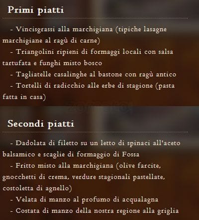 Menu di La Moretta 