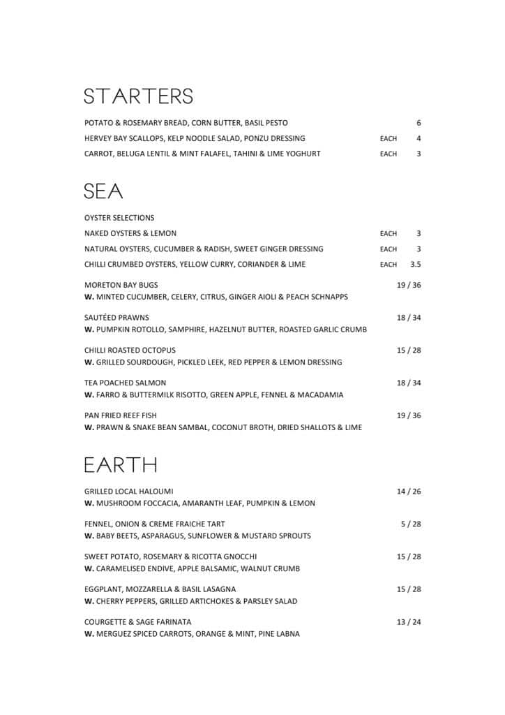 A Touch of Salt Menu, Menu for A Touch of Salt, Townsville, Townsville