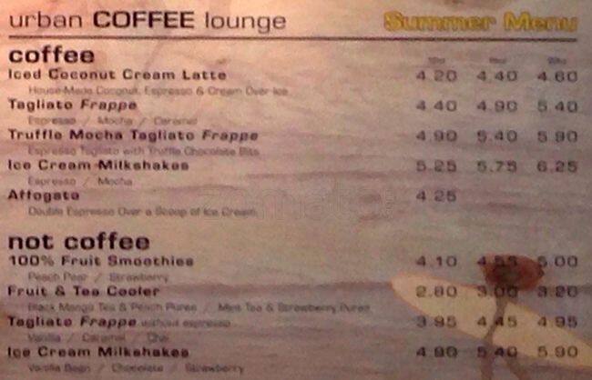 Urban Coffee menu