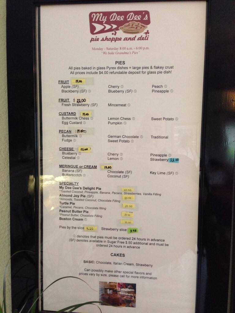 Menu at My Dee Dee’s Pie Shoppe desserts, Houston