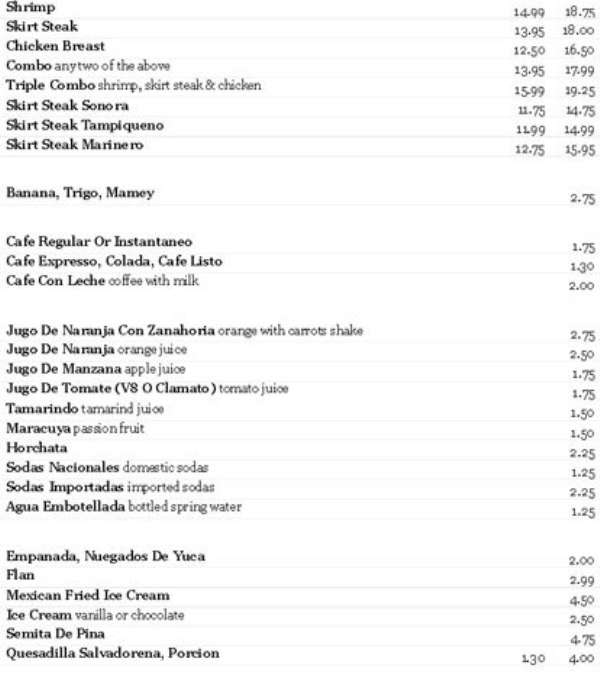 Menu at El Atlakat restaurant, Miami, NW 7th St