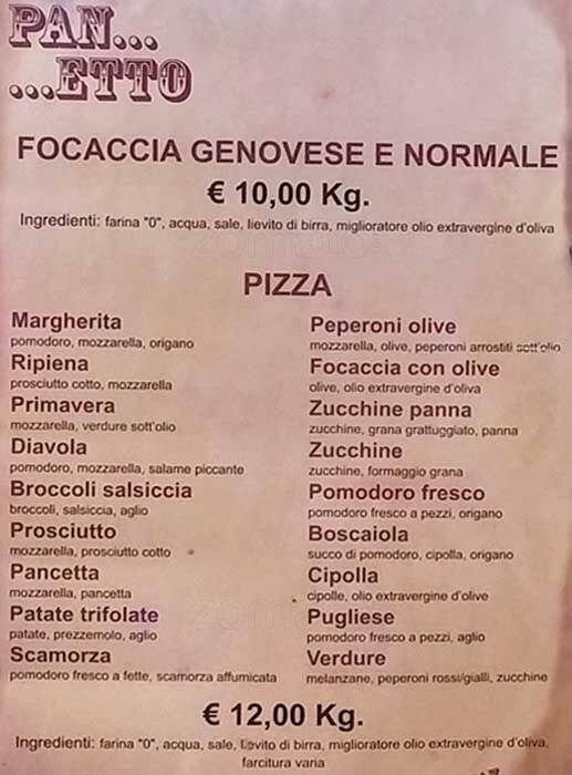 Menu di PANetto F.lli Lo Bianco 