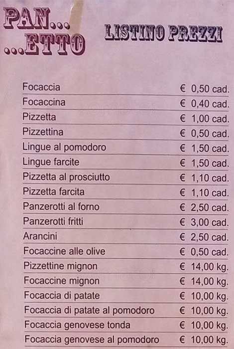 Menu di PANetto F.lli Lo Bianco 